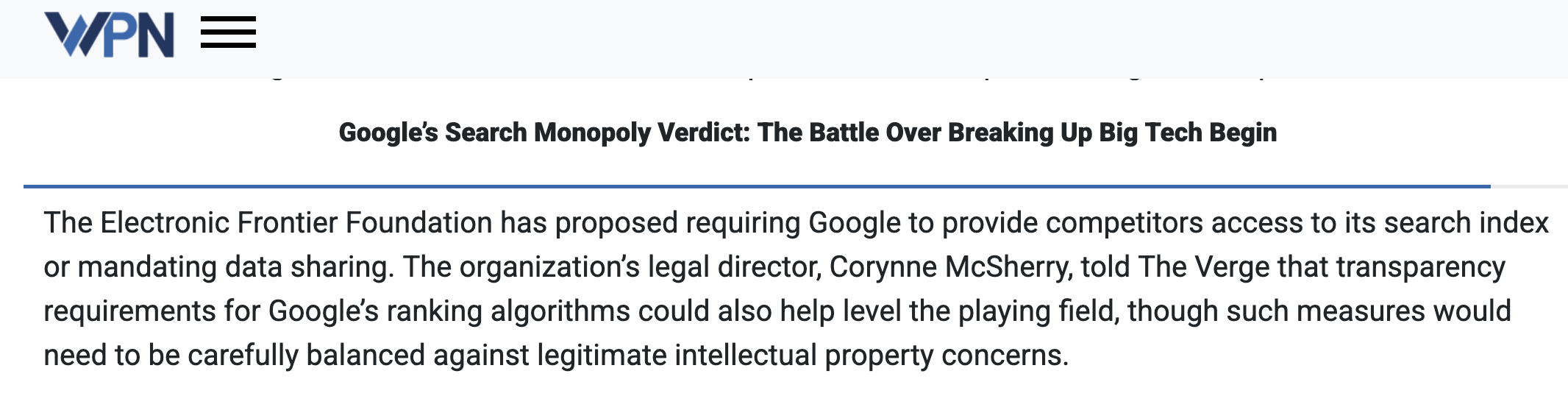 September 2 WebProNews clipping with fake Corynne McSherry quote