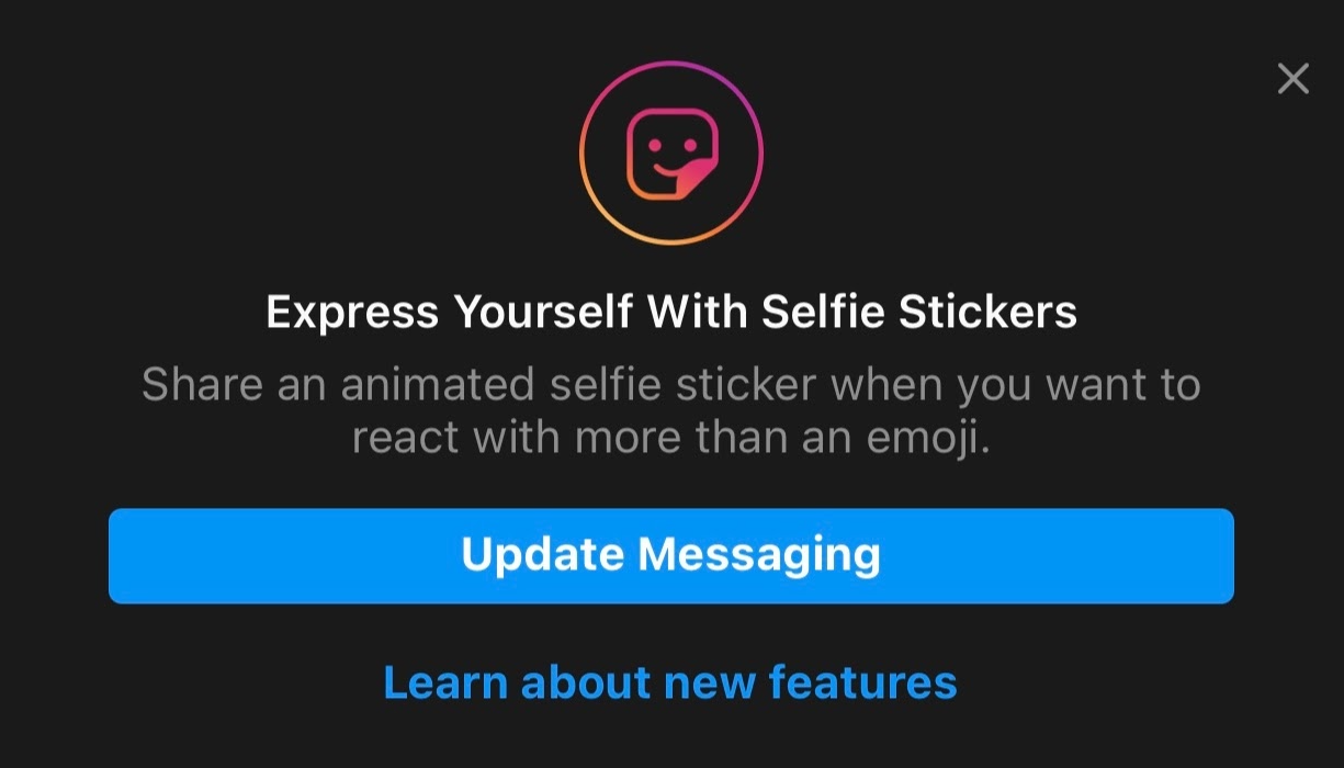 Image of Instagram Notification of "Express with Stickers" funcition in new messenger