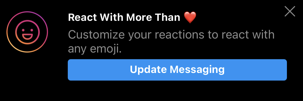 Image of Instagram Notification of "React with emojis" funcition in new messenger