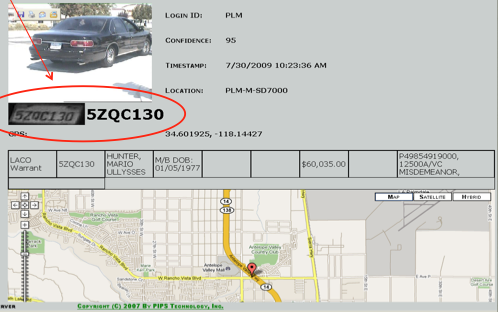 Image of License Plate Data and Map