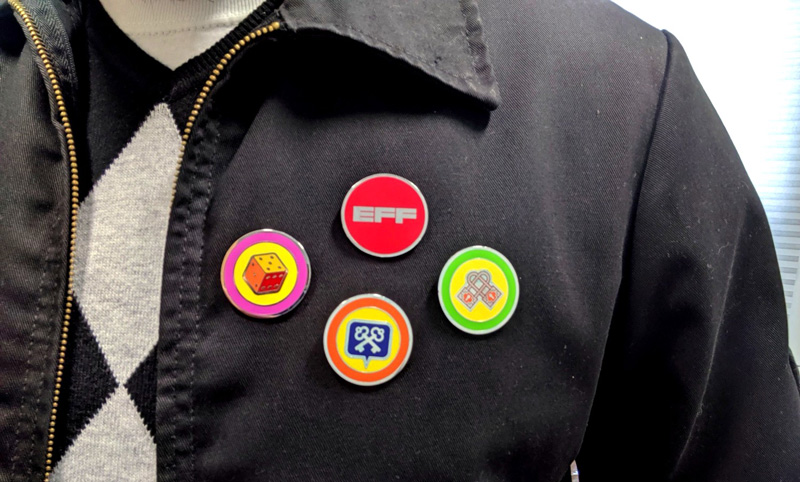 EFF lapel pins on a jacket