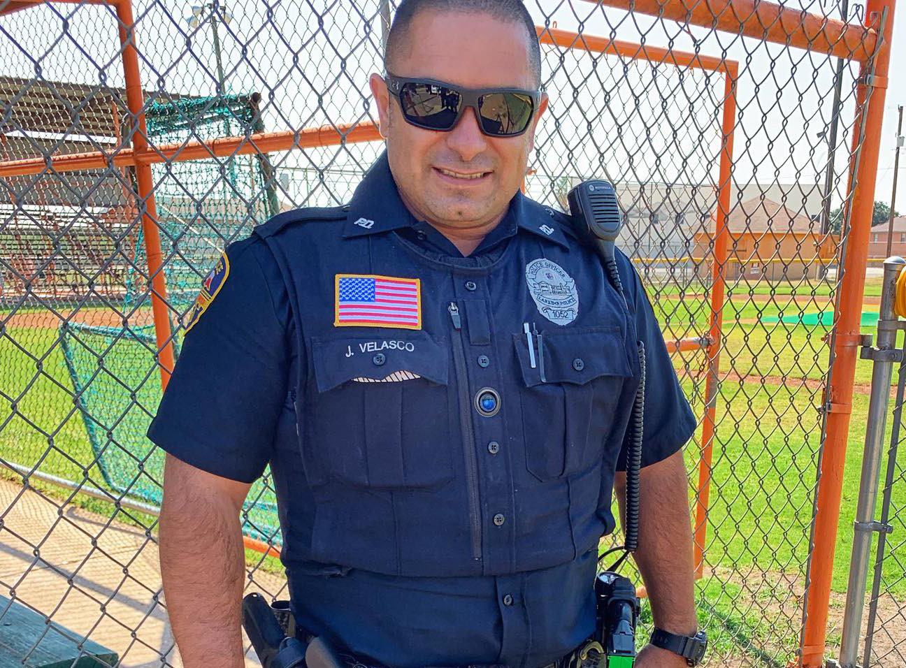 Laredo Police Officer with a lens in the middle of his vest