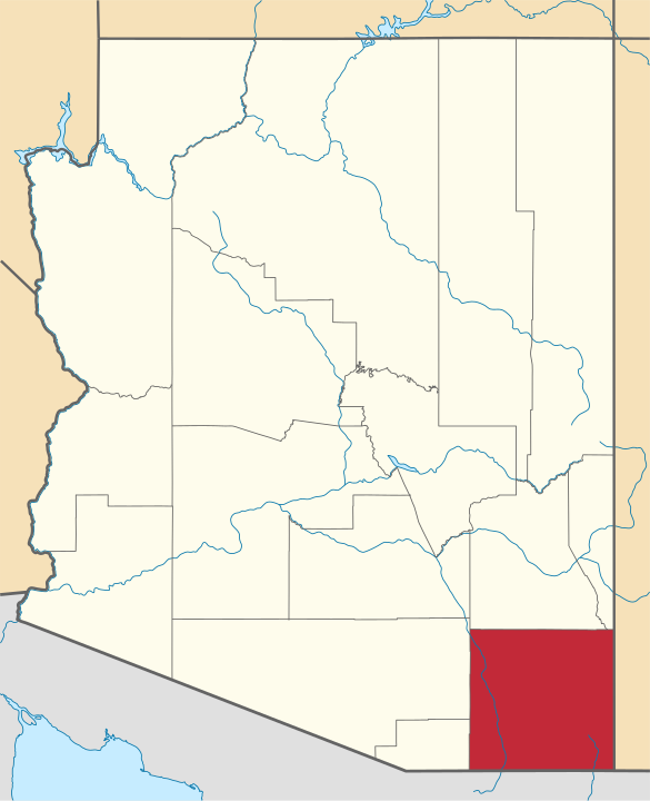 Map of Arizona with Cochise County highlighted in the Southeast corner