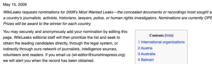 Screenshot from Wikileaks