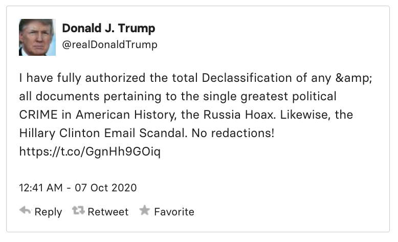 A screengrab of Donald Trump's tweet.