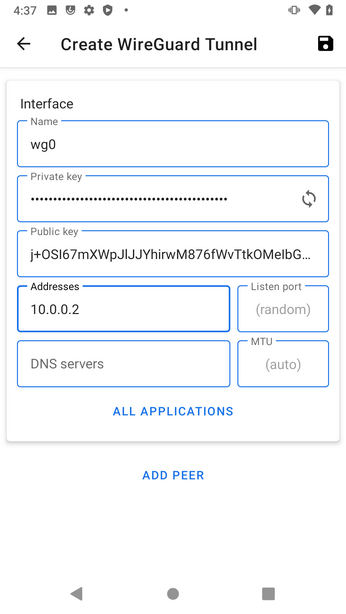 WireGuard config screen 1