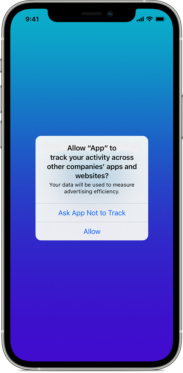 A screenshot of the dialog that appears when an app wants to track activity. 