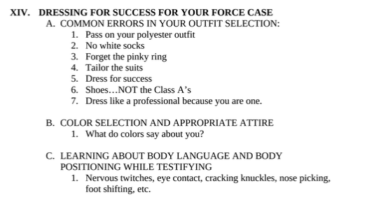 Bullet points on how to talk to a jury about use of force