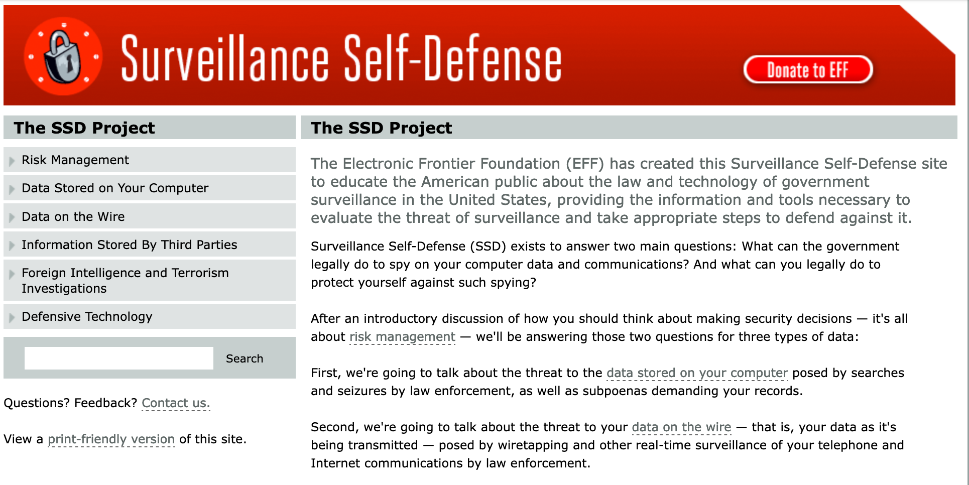 screenshot of SSD in 2009, with a red logo and a block of text