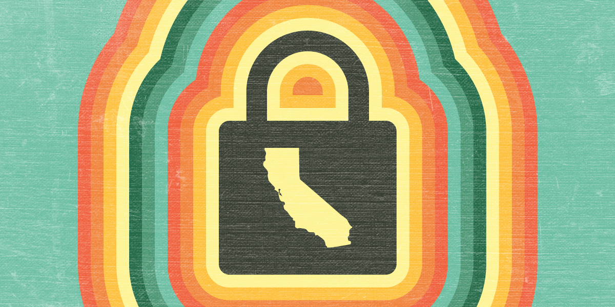 lock icon with CA state map & vintage colors