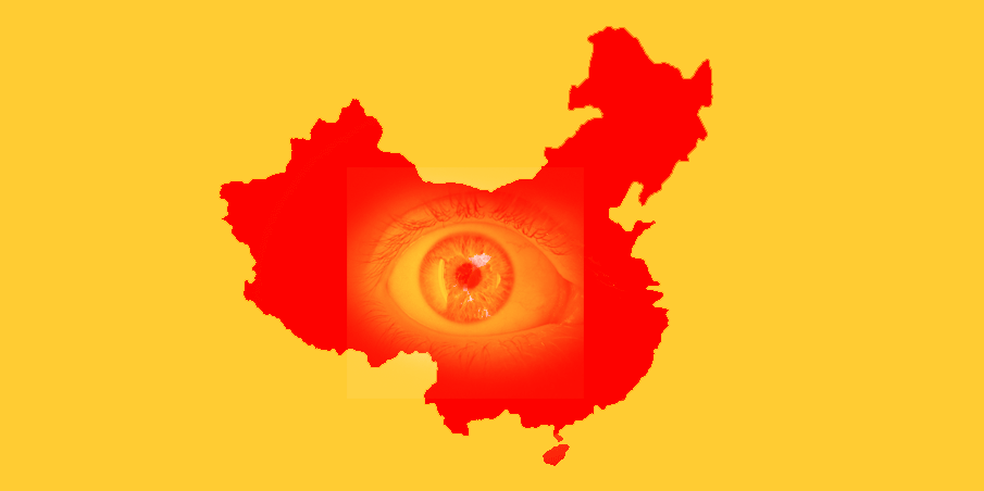 an eye in the center of China, symbolizing surveillance