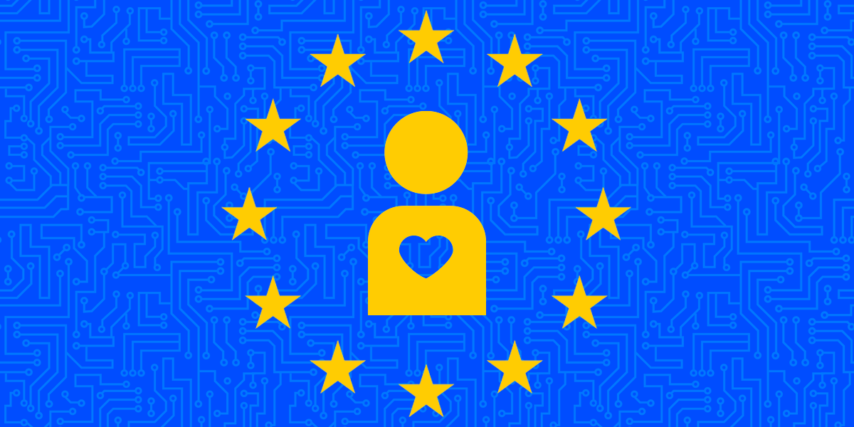 European Union flag with icon of person with a heart in center