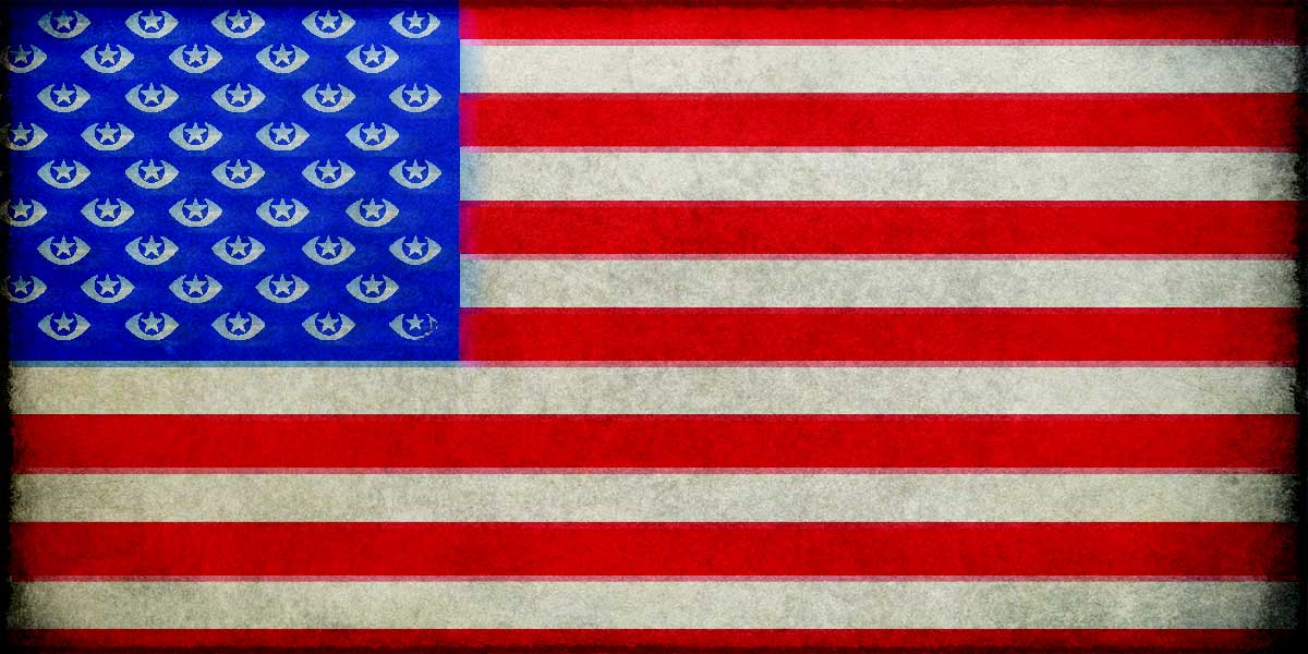 US flag with spying eyes for stars