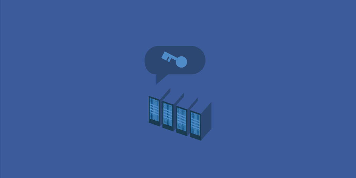 Facebook servers, with a speech bubble of a key above it.