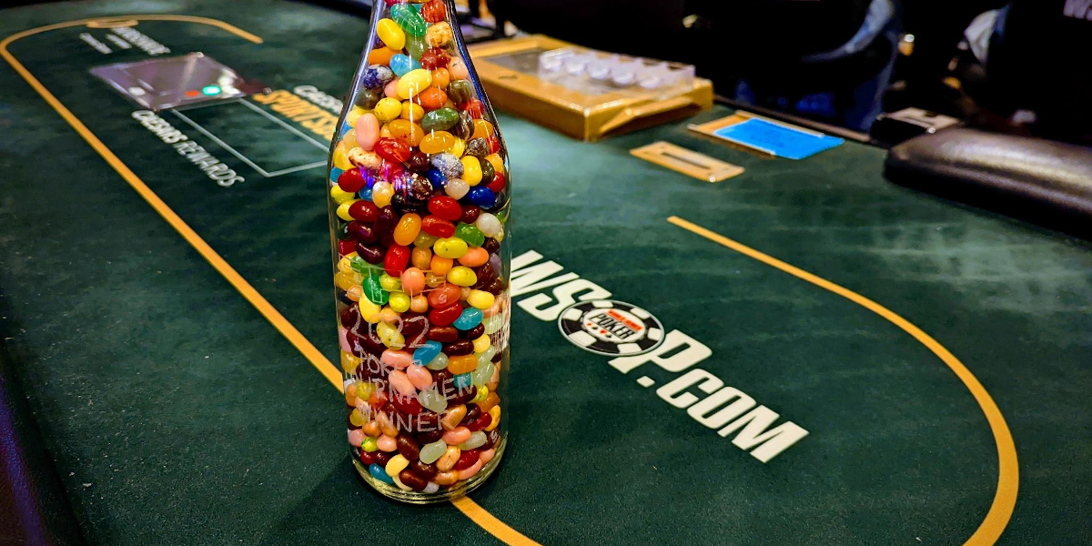 Jellybean trophy on a poker table