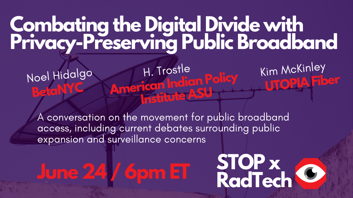 An image that says: "A conversation on the movement for public broadband accessnt"