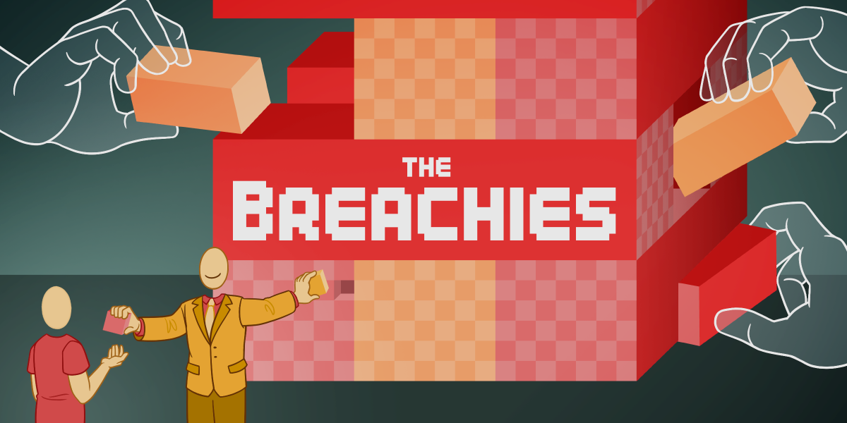 graphic that says "the breachies" with a large block and hands reaching into it