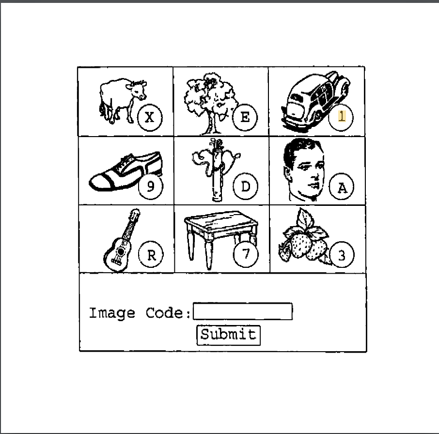 Patent image of an image-based Captcha test
