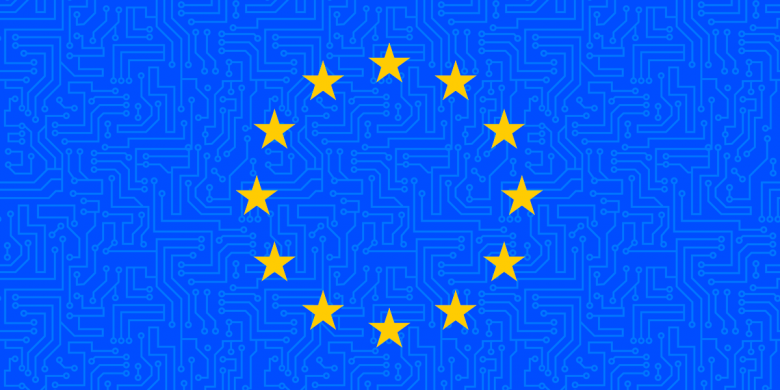 European Union flag on tech background