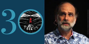 Blue EFF 30 next to a photo of Bruce Schneier