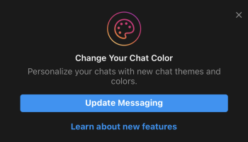 Image of Instagram Notification of "Change Color" funcition in new messenger