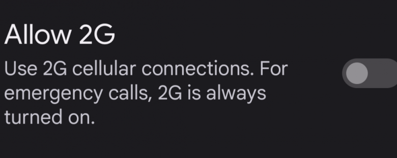 An Image of the 2G toggle turned off, disabling 2G