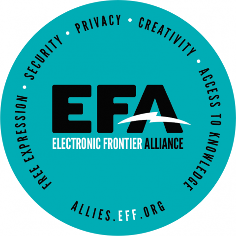 Blue circle with the EFA logo, surrounded by 5 EFA principles.