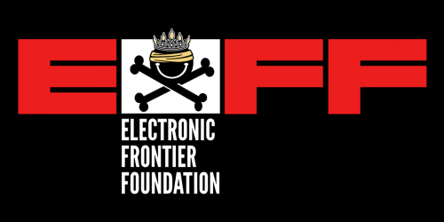 EFF logo with a crowned DEF CON skull in the middle.