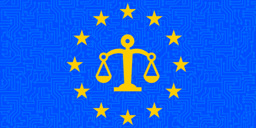 EU flag with scales of justice