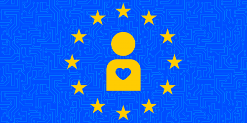 European Union flag with icon of person with a heart in center