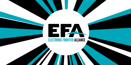 Electronic Frontier Alliance logo in a tricolor starburst