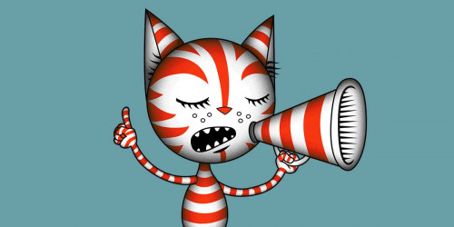 a cat holding a megaphone, representing free speech