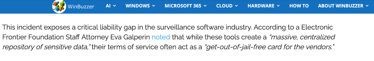 June 13 WinBuzzer clipping with fake quote from Eva Galperin