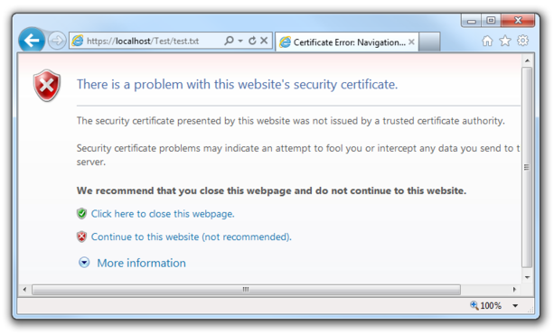 Screenshot of a certificate warning in IE7