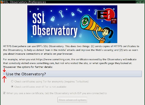 Screenshot of SSL Observatory preferences